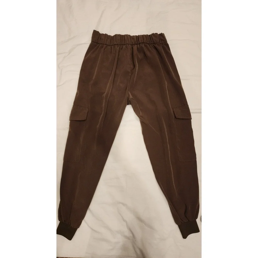 ZARA Army Green khaki Cargo Pant Joggers XS side pocket silky lightweight summer